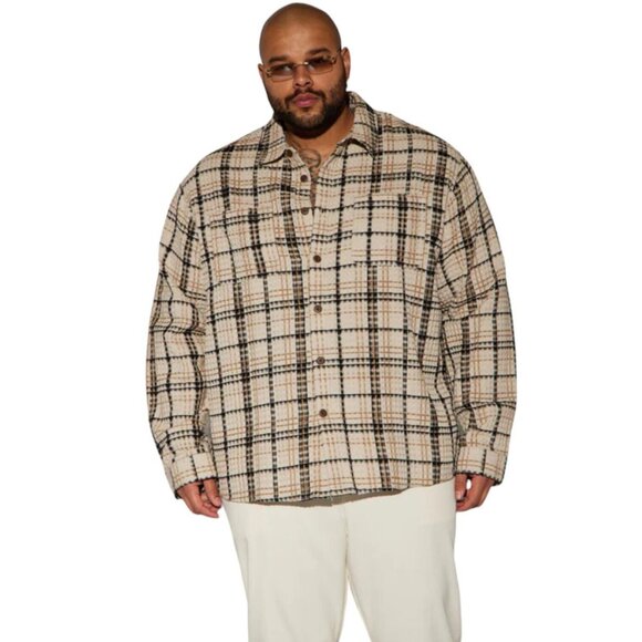 Take You On A Ride Textured Button Up Long Sleeve Shirt Tan Men's - Picture 4 of 6